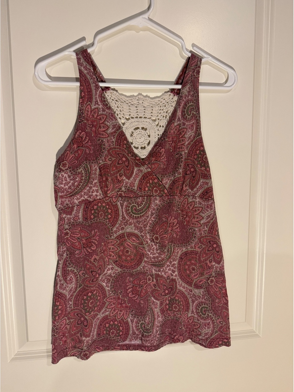 Vanity Women's Paisley Print Tank Top with Crochet Back Detail